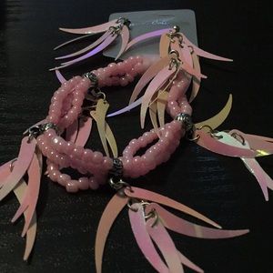 Pink Dangly Earrings + Bracelet Set